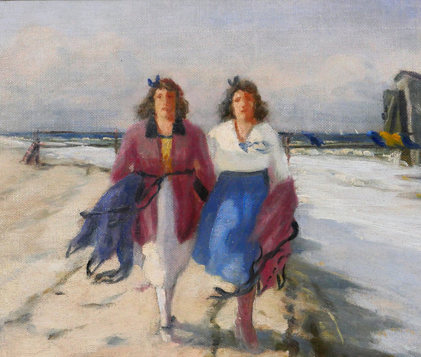 Aage WANG 1879-1959 Deux femmes sur la plage, tableau, vers 1920-30