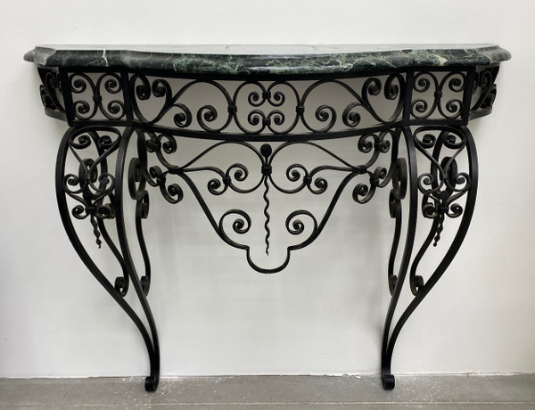 Art Deco Console Wrought Iron Green Alpine Marble