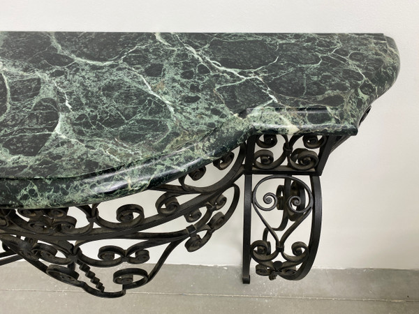 Art Deco Console Wrought Iron Green Alpine Marble