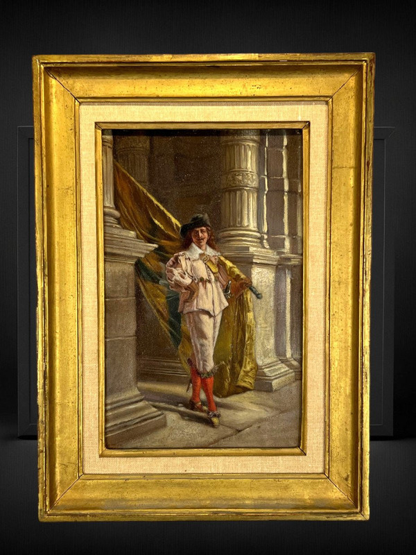 OIL ON WOODEN PANEL "FLAG BEARER OF THE FLEMISH CIVIC GUARD