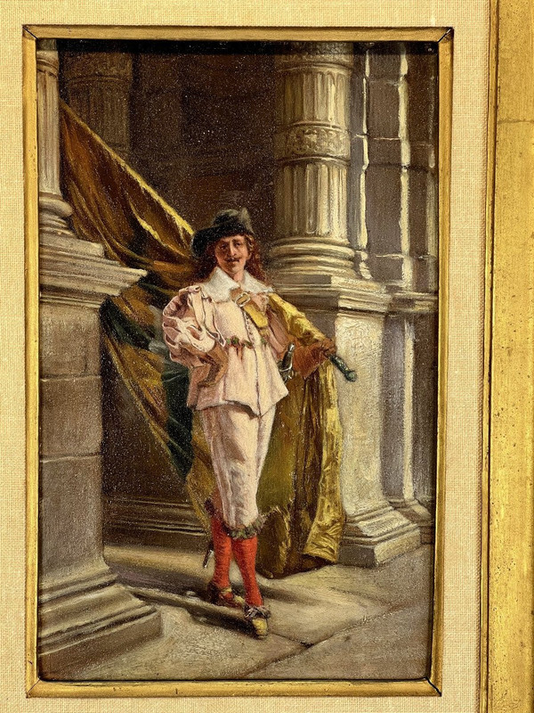 OIL ON WOODEN PANEL "FLAG BEARER OF THE FLEMISH CIVIC GUARD