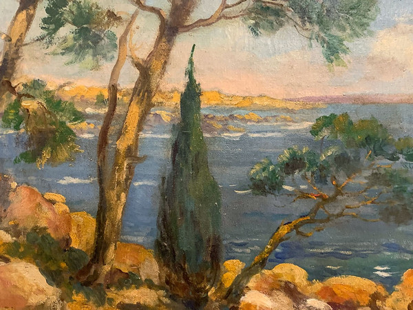 Côte d'Azur, 100 cm, signiert: Charles Blondin , um 1950, Provence, Marine