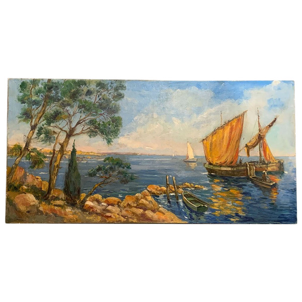 Côte d'Azur, 100 cm, signiert: Charles Blondin , um 1950, Provence, Marine