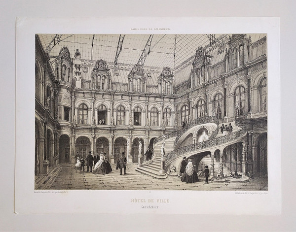 Paris Hôtel De Ville Lithographie 19ème 