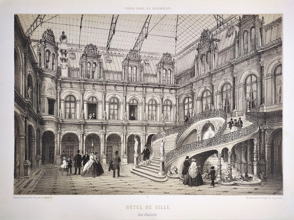 Paris Hôtel De Ville Lithographie 19ème 