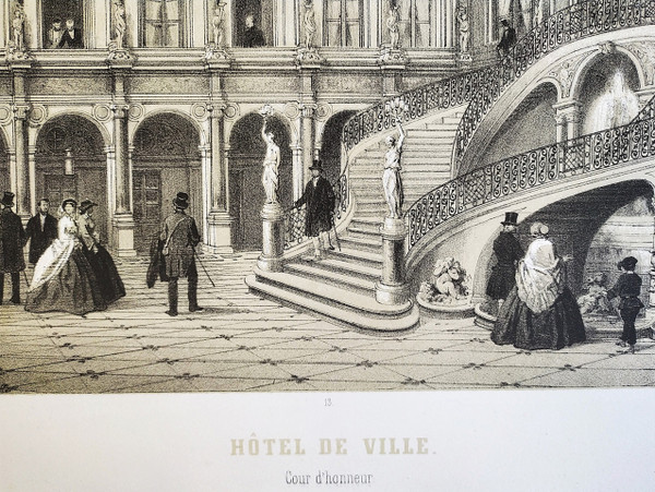 Paris Hôtel De Ville Lithographie 19ème 