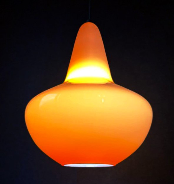 Hanging lamp in orange opaline from the 1960s