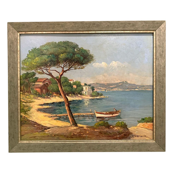 Marine, Hyères, signiert: Adolpe Caumette, um 1960, Côte d'Azur