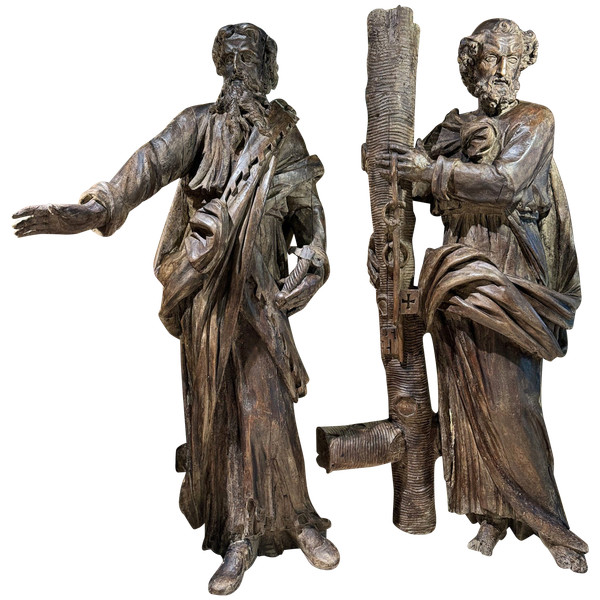 Important Pair Of Saint Peter And Saint Paul Sculptures - 17th century