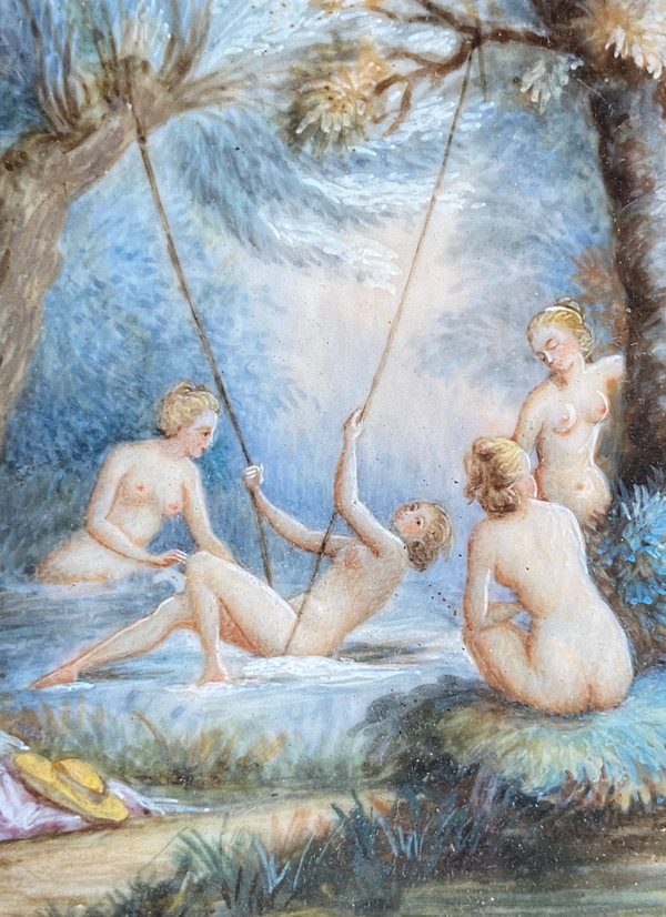 Miniature peinture sur ivoire « Les baigneuses » XIXème.