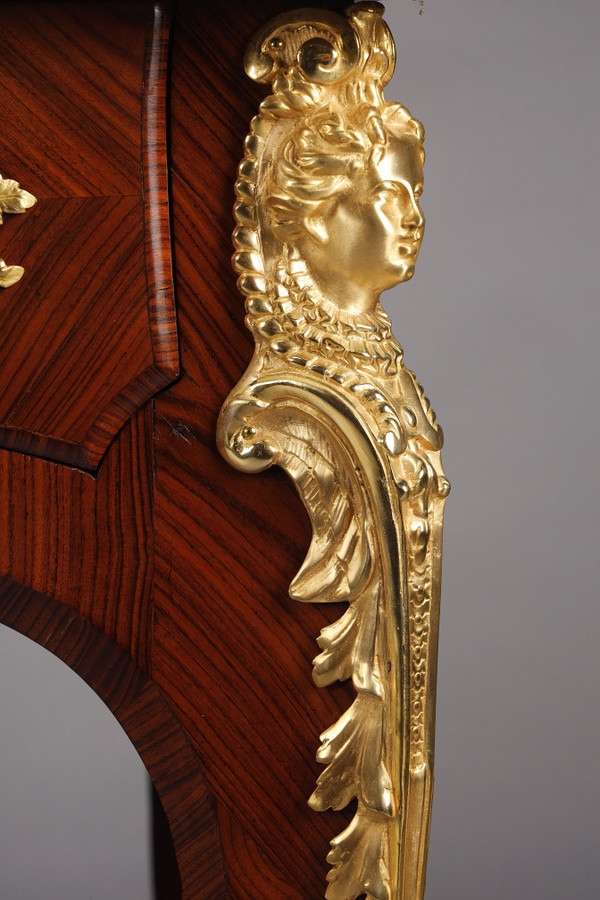 LARGE FLAT DESK IN INLAID ROSEWOOD VENEER IN THE LOUIS XV STYLE