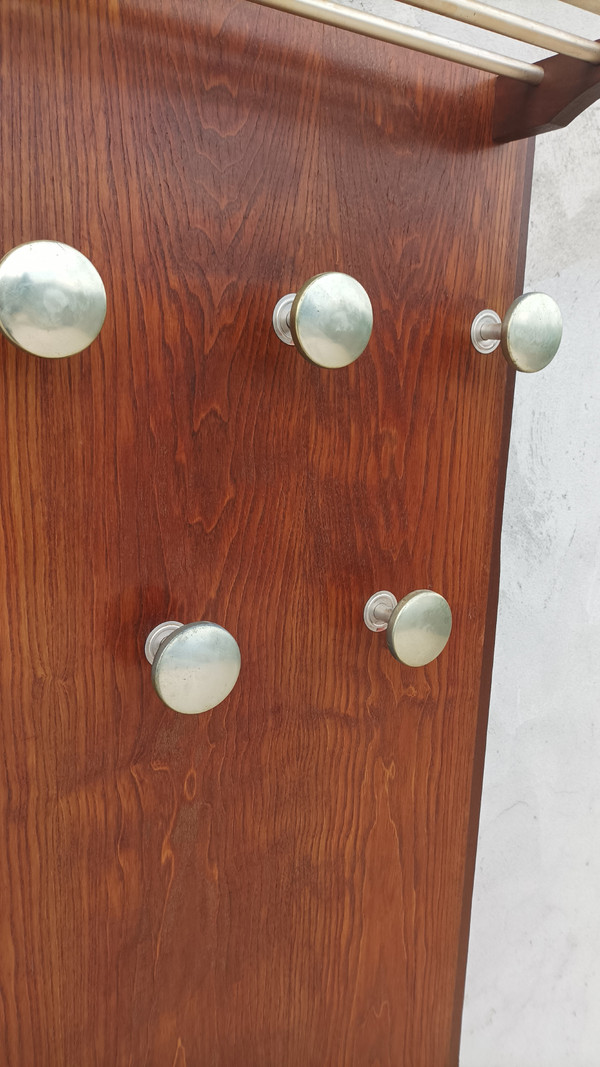 Wall-mounted coat racks, pair of vintage oak checkrooms