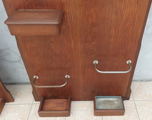 Wall-mounted coat racks, pair of vintage oak checkrooms