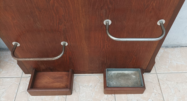 Wall-mounted coat racks, pair of vintage oak checkrooms