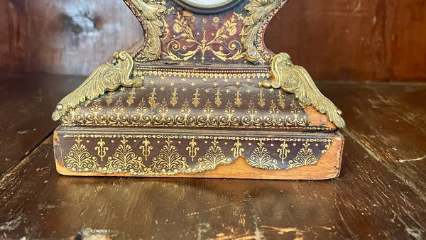 Desk Clock, Thermometer and Barometer, Covered in Embossed and Gilded Leather, 19th Century