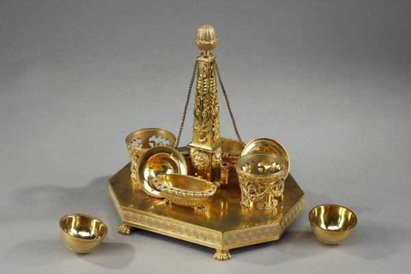 EMPIRE-PERIOD GILT BRONZE OBELISK INKWELL