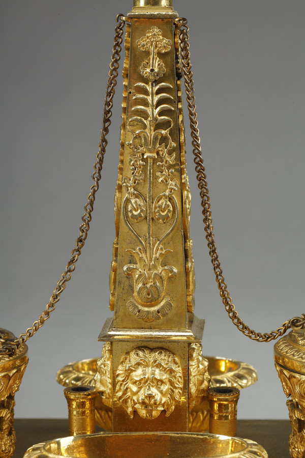 EMPIRE-PERIOD GILT BRONZE OBELISK INKWELL