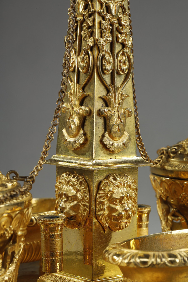 EMPIRE-PERIOD GILT BRONZE OBELISK INKWELL