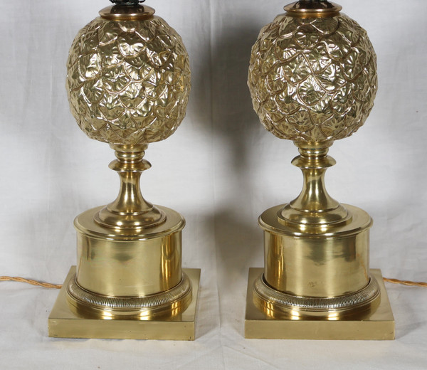 Pair of gilded bronze pineapple lamps from the '70s