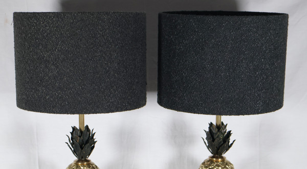 Pair of gilded bronze pineapple lamps from the '70s