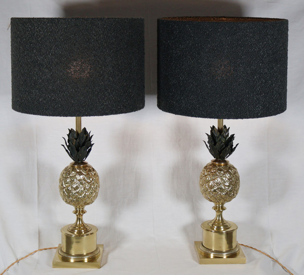 Pair of gilded bronze pineapple lamps from the '70s