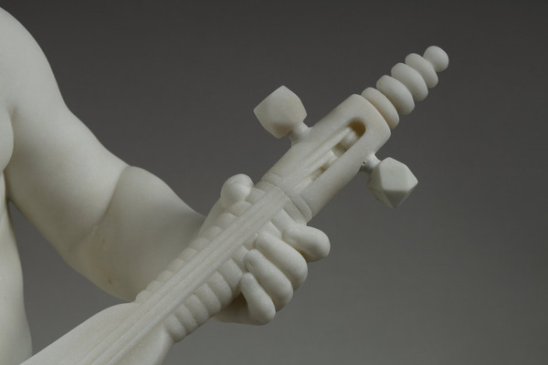 THE LITTLE MUSICIAN, LARGE SCULPTURE IN CARRARA MARBLE BY BARRIAS