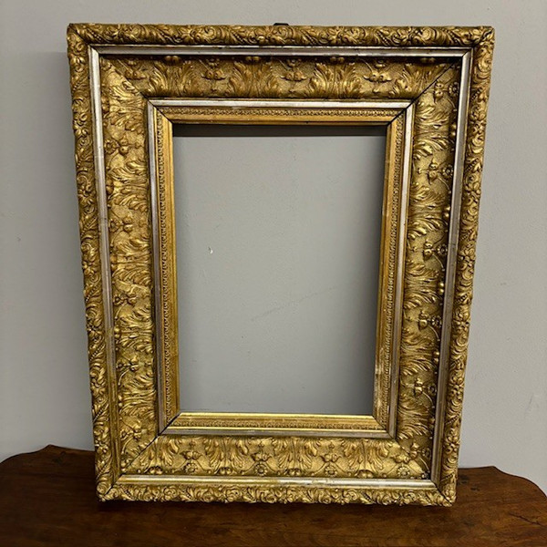 Antique gold and silver leaf frame 19th century . Mis 69 x 54 . Useful interior 47 x 33 , 50