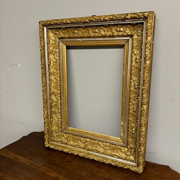 Antique gold and silver leaf frame 19th century . Mis 69 x 54 . Useful interior 47 x 33 , 50