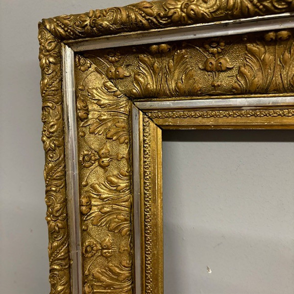 Antique gold and silver leaf frame 19th century . Mis 69 x 54 . Useful interior 47 x 33 , 50