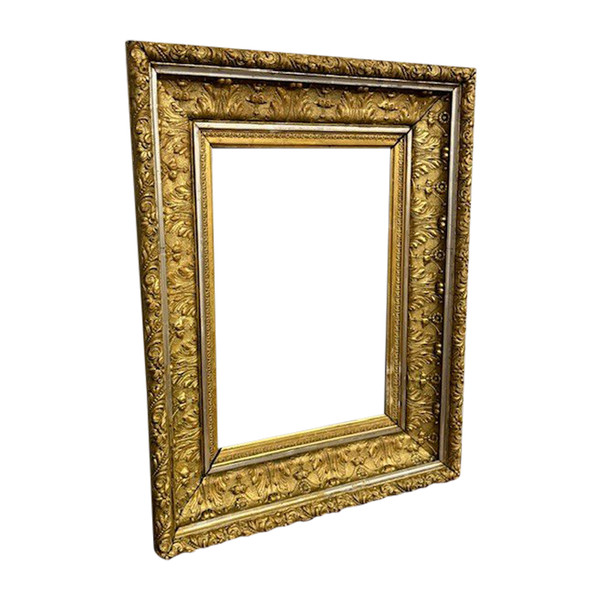 Antique gold and silver leaf frame 19th century . Mis 69 x 54 . Useful interior 47 x 33 , 50