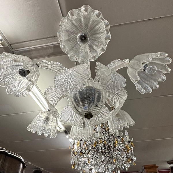 Antico Lampadario Chandelier Barovier e Toso Murano Venice 1930 .  Sei Luci . Lavorazione a rilievo 