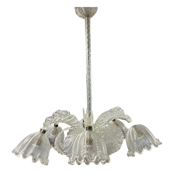 Antico Lampadario Chandelier Barovier e Toso Murano Venice 1930 .  Sei Luci . Lavorazione a rilievo 