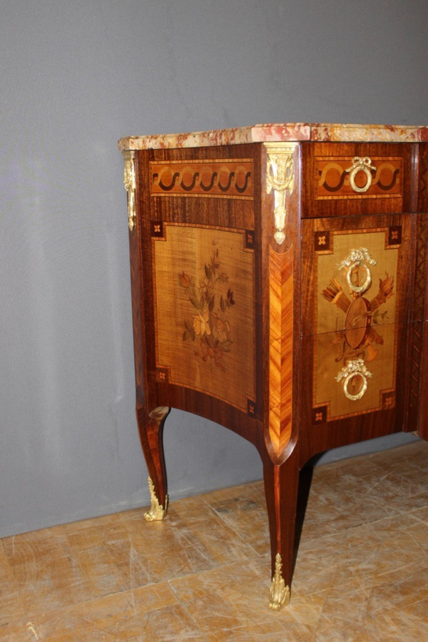 Transition Chest Of Drawers In Marquetry End XIX