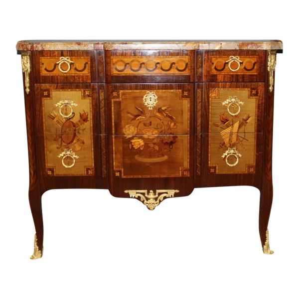 Transition Chest Of Drawers In Marquetry End XIX