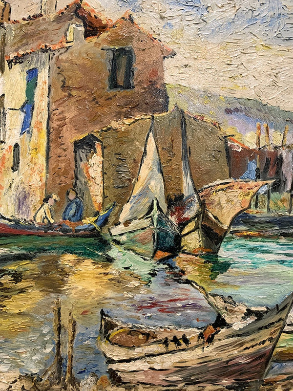 Ansicht von Martigues um 1950, Provence, die Fischer, Ecole Provençale