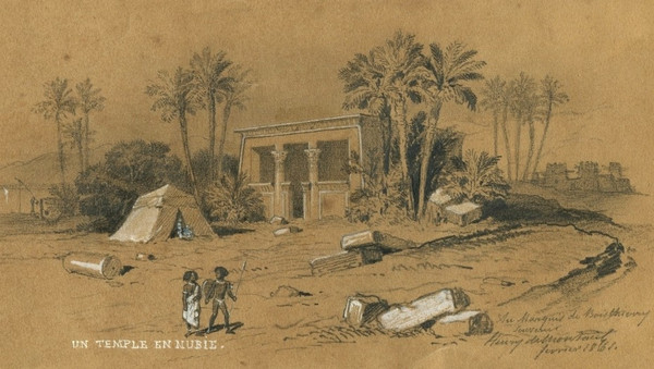 Henri DE MONTAUT (1825-1890) Temple in Nubia - Early Orientalist drawing