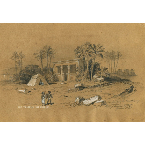 Henri DE MONTAUT (1825-1890) Temple in Nubia - Early Orientalist drawing