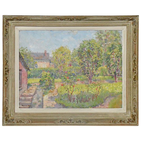 Maurice Léan (XXe) Le jardin en fleur Huile sur toile 