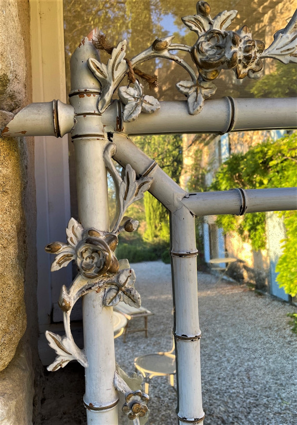 Grande specchio da veranda in finto bambù, salotto d'inverno 1900 circa