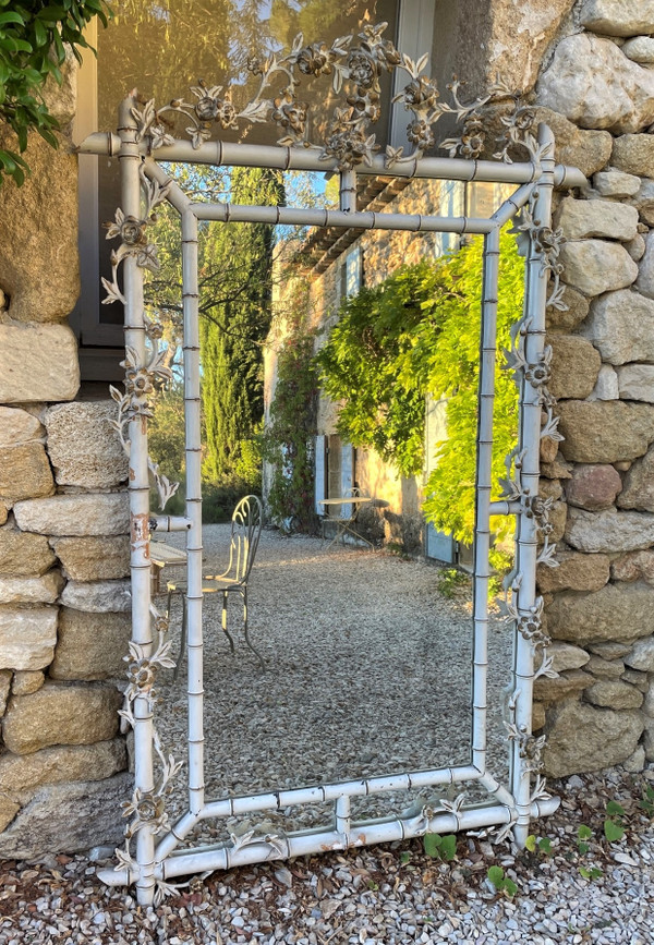 Grande specchio da veranda in finto bambù, salotto d'inverno 1900 circa