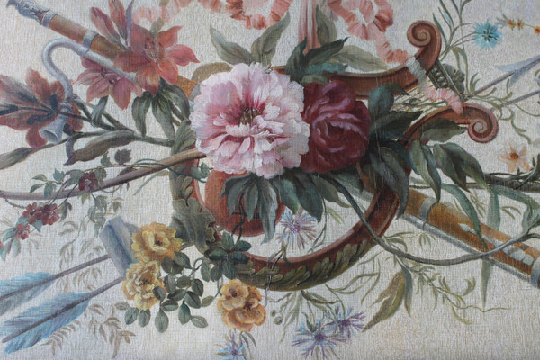 Blumenstrauß mit Musikinstrumenten Öl auf Leinwand im Louis-XVI-Stil 19.