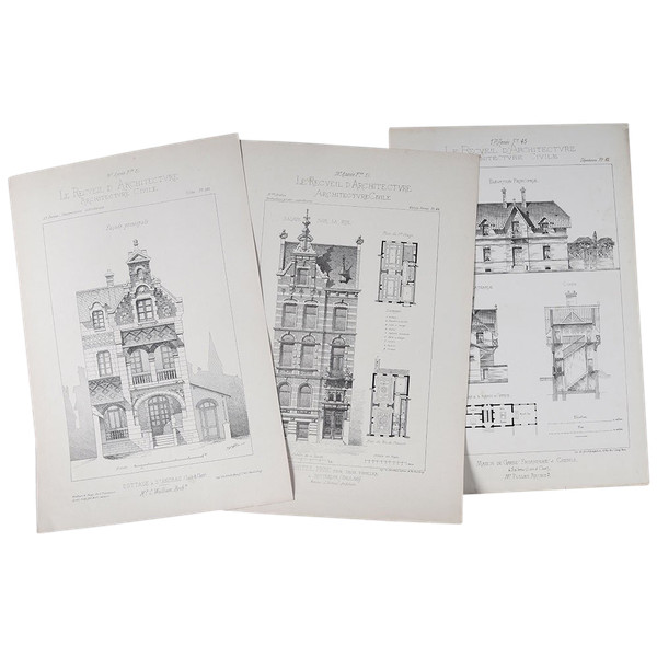 Architecture, Set of 3 engravings, 31x46 cm, early 20th century