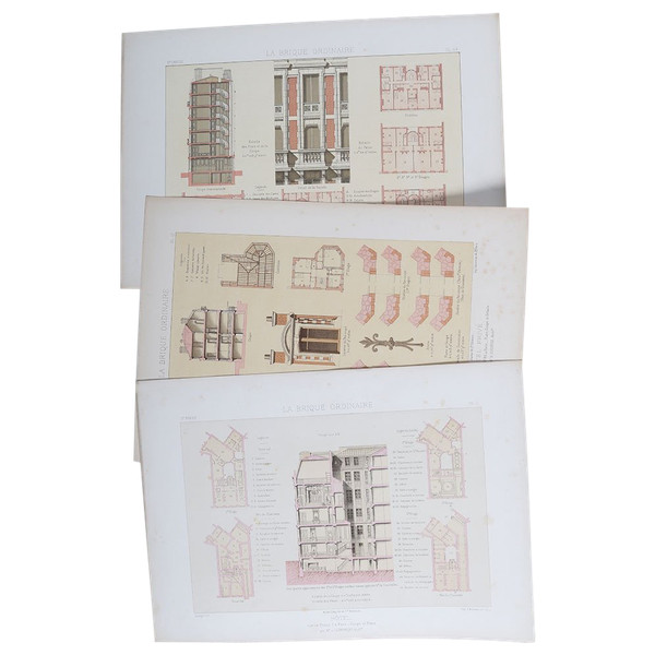 Architecture, Set of 3 silkscreen prints, 32x45cm, early 20th century