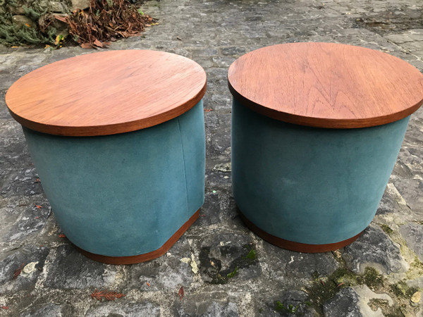 Pair of “drum” tables, end tables, bedside tables by Roger Landault, designed around 1950