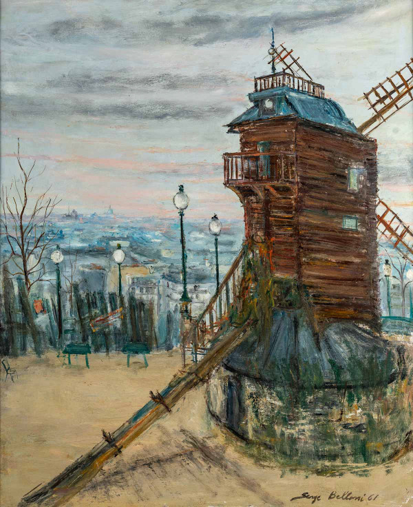 Serge Belloni (1925-2005) dit Le peintre de Paris Le Moulin de la Galette huile sur toile vers 1961