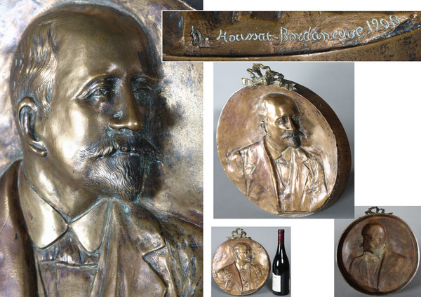 Bronze 28 cm, by D. Houssat Bordanave, 1908, portrait, bas relief, medal