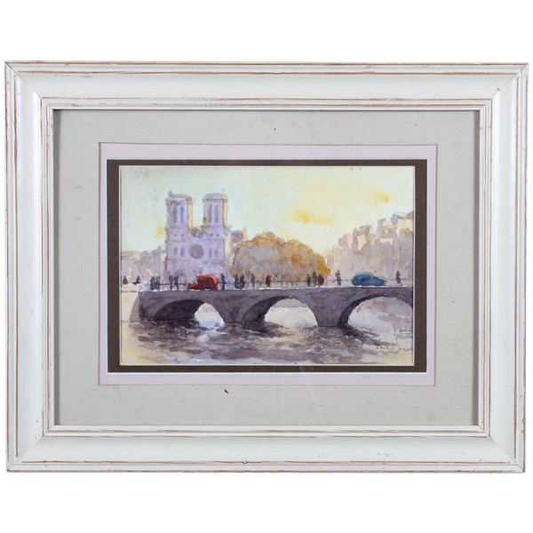 Aquarelle, Paris, Notre Dame, l’ile de la Cité, signée Gabriel Lardat 1900/1994