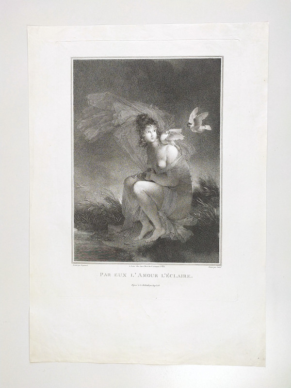 Etching Neoclassical Engraving Portrait Of A Lady Female Nude After Fragonard 19th C  Old Print