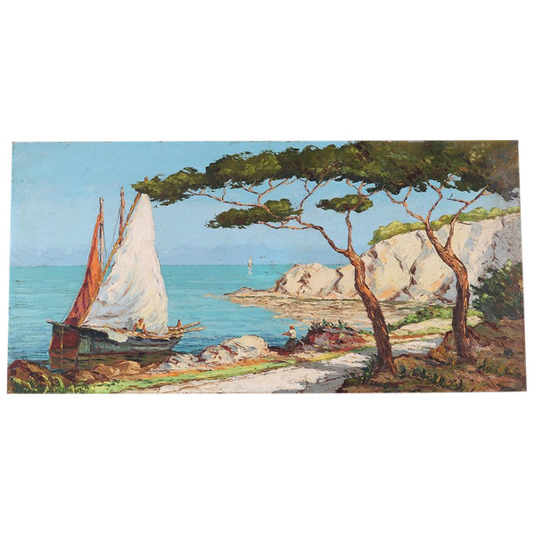 Marine, signiert Robert Giovani, 120 cm, Côte d’Azur, Französische Schule