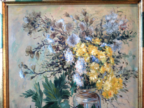 French school 20th century. Bouquet of flowers. Oil on panel. Signed Leas